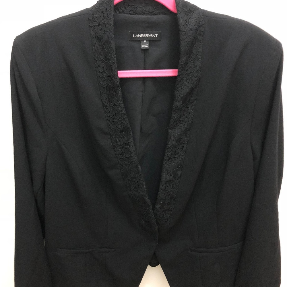 Lane Bryant Black Suit Coat Blazer Lace Detail